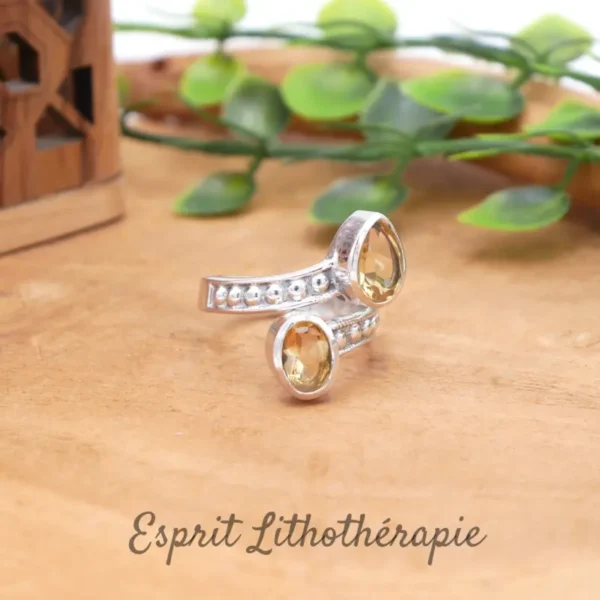 Bague réglable en argent 925 pierre citrine naturelle facettée de qualité extra AAA.