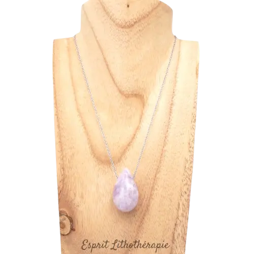 Pendentif en lépidolite pierre naturelle de qualité, apaisante et protectrice, livré avec chaîne inox
