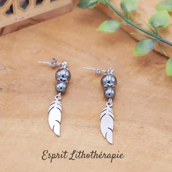 Boucles d'oreilles en Hématite naturelle - pierre d'ancrage et de protection