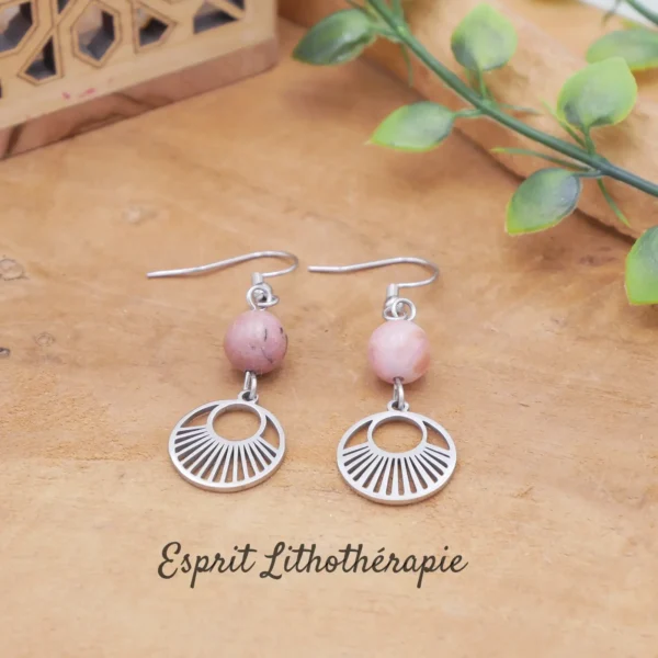 Boucles d’oreilles hypoallergéniques en acier inoxydable et Rhodonite