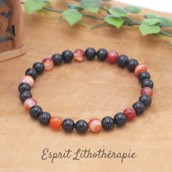 Bracelet en pierre naturelle de Shungite et de Cornaline. Superbe qualité, taille au choix.