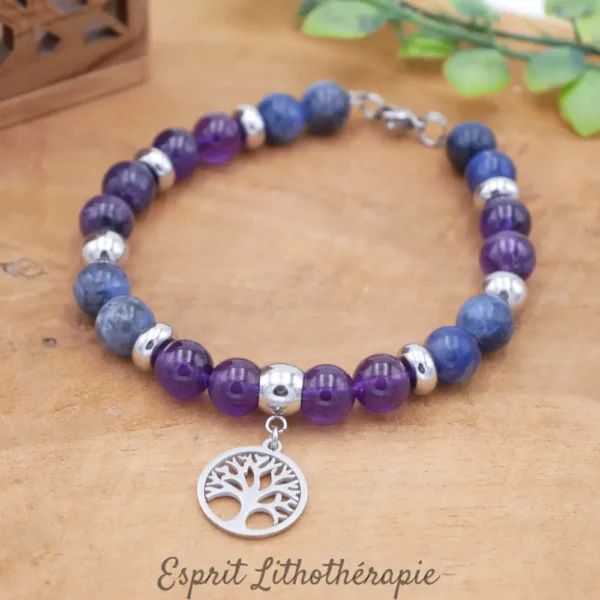 Bracelet en pierres naturelles Améthyste, Lépidolite, Sodalite. Tailles perles et bracelet au choix