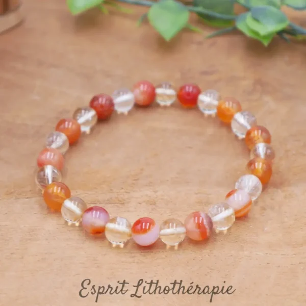 Bracelet pierre en citrine naturelle et Cornaline de qualité. Taille bracelet perles au choix.