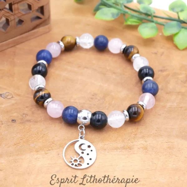 Bracelet pierre naturelle en Cristal de roche, Obsidienne, Oeil de tigre, , Quartz rose, Sodalite. Tailles au choix