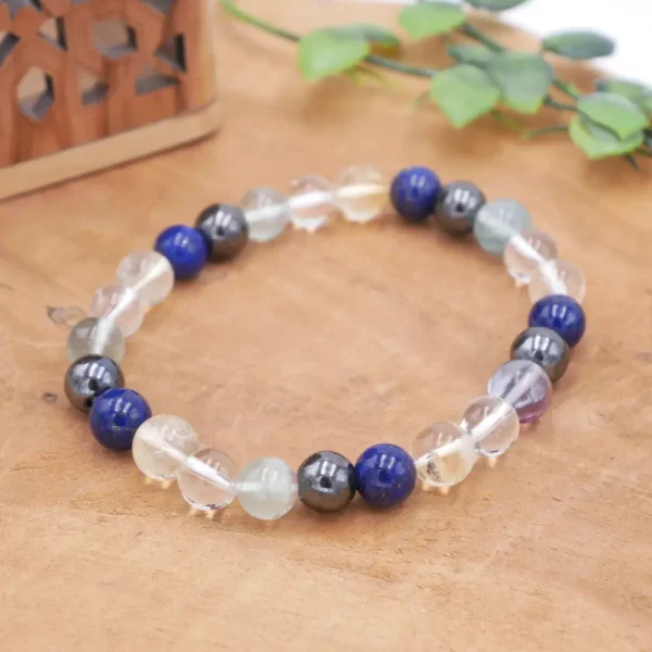 Bracelet en pierres naturelles de qualité sur fil élastique souple et résistant citrine naturelle cristal de roche fluorite hématite lapis lazuli