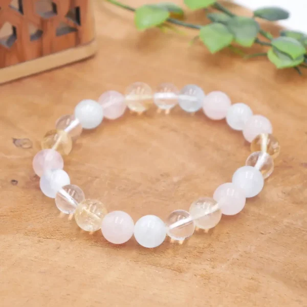 Bracelet en pierres naturelles de qualité sur fil élastique souple et résistant aigue-marine citrine cristal de roche quartz rose