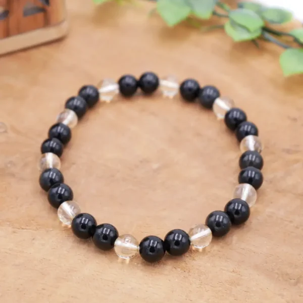 Bracelet en pierres naturelles de qualité prémium, citrine naturelle, obsidienne noire, montés sur élastique multibrin souple et résistant.