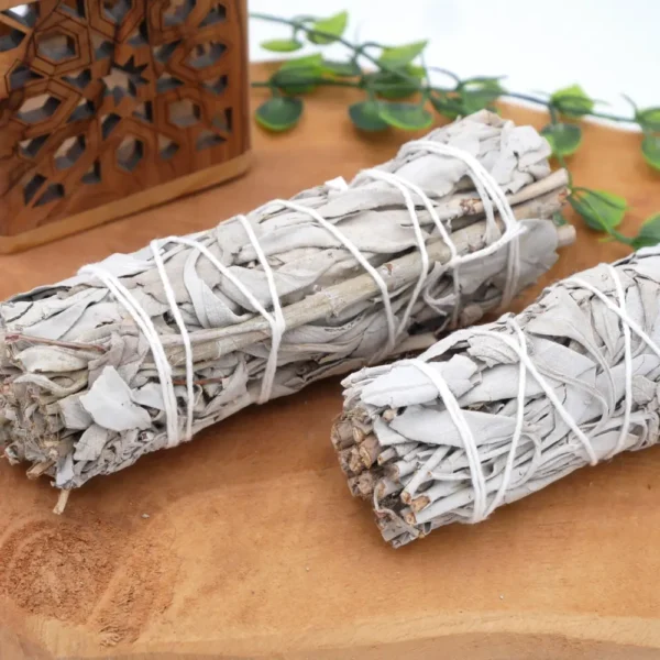 Bâton de sauge blanche de Californie (Salvia Apiana) pour la purification des lieux et des pierres naturelles.