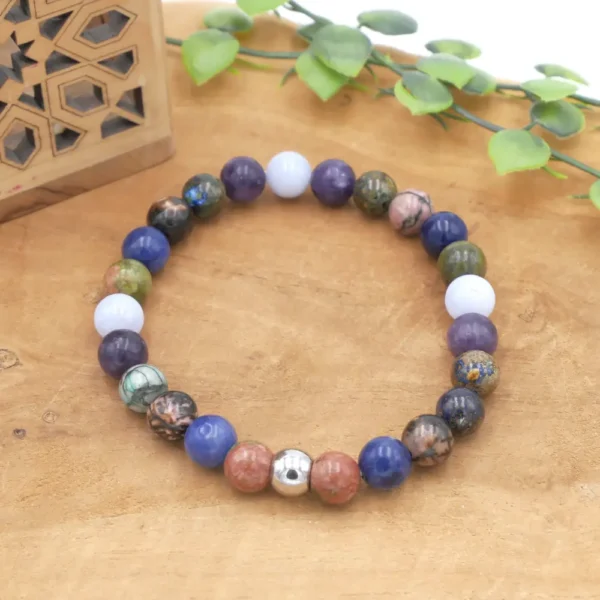 Bracelet Chrysocolle, Calcédoine, Lépidolite, Sodalite, Rhodonite, Unakite