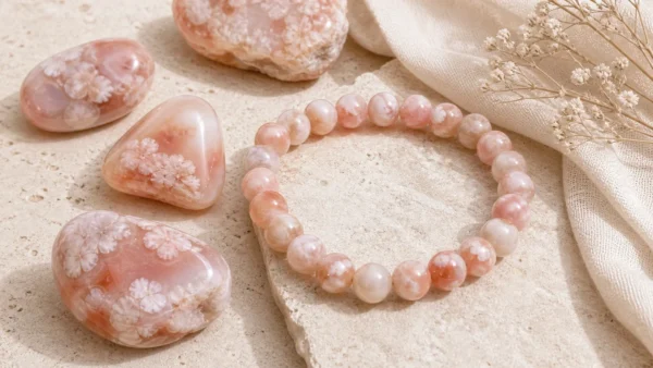 Agate fleur de cerisier naturelle avec bracelet en pierres pour un article de lithotherapie
