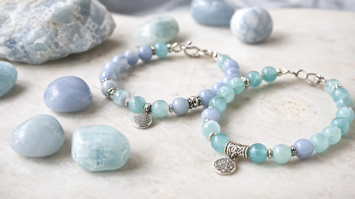 Bracelets en Aigue-marine et Angelite bleu clair