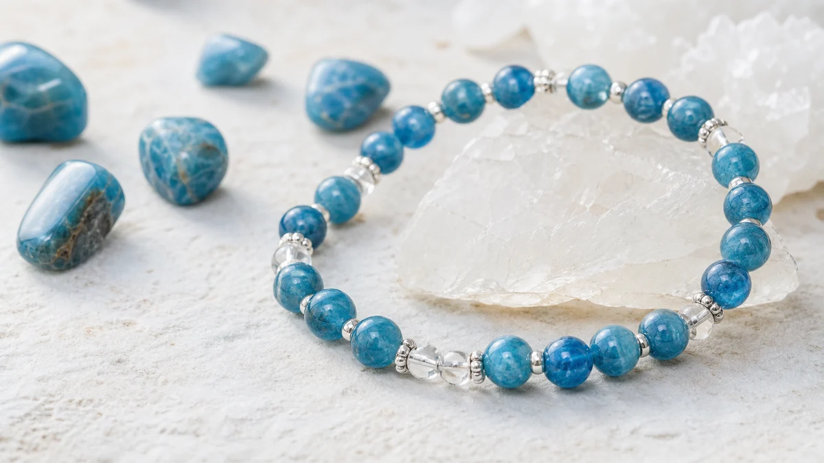 Bracelet en apatite bleue avec pierres naturelles associ&eacute;es