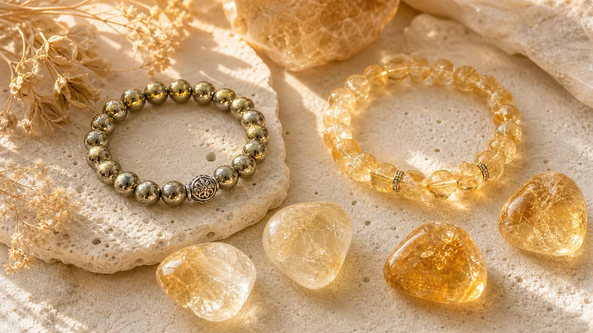 Bracelets en Pyrite metallique et Citrine doree