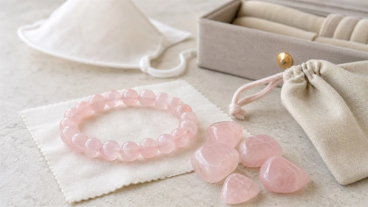 Quartz rose naturel avec bracelet, pendentif et galet pour la lithotherapie