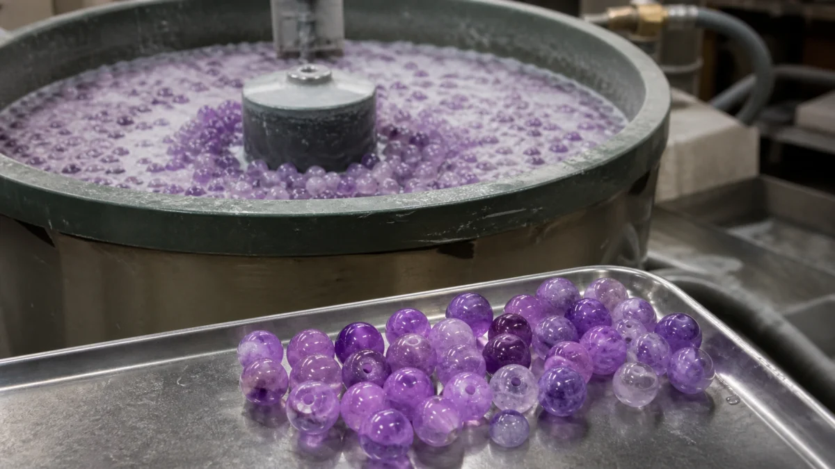 Polissage humide des perles en pierre naturelle